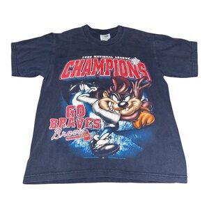 VTG 1999 Atlanta Braves Youth 10/12 Taz Looney Tunes NL Champions T-Shirt MLB